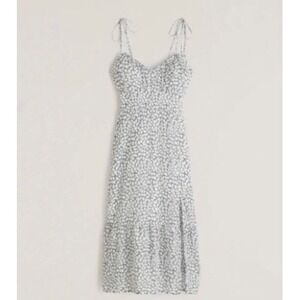 Abercrombie‎ & Fitch Women's Tie-Strap Ruffle Floral Teal Midi Dress Size XS